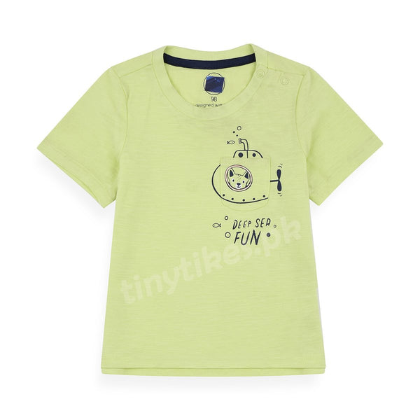 B CLUB Half Sleeve Girls T-Shirt Dog Face On Front Pocket Parrot Color - TinyTikes.pk