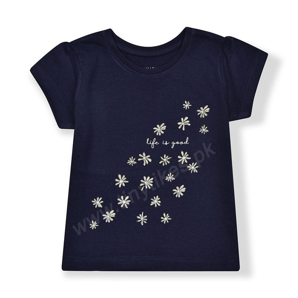 PRM Girl Flower  T-Shirt Navy Blue Color - TinyTikes.pk