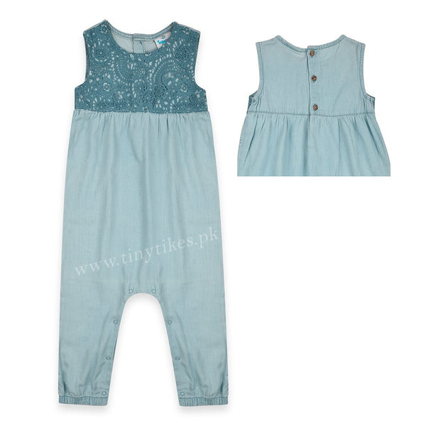 Girl Blue Jumpsuit With Floral Net - TinyTikes.pk