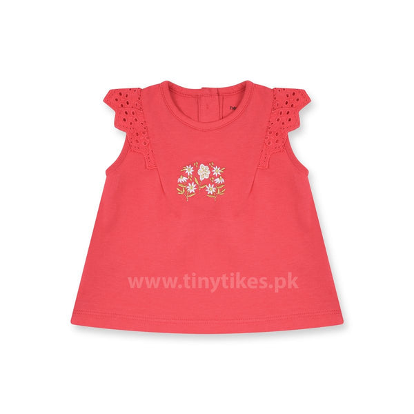 CA Sleeveless Jersi Organic Cotton Carrot Floral Embroidered Top - TinyTikes.pk