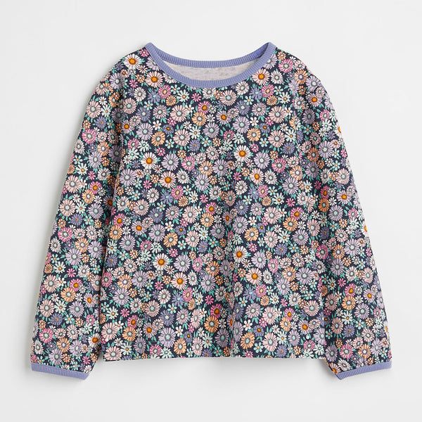 Girl Long Sleeves Floral Printed Cotton Winter T-shirt
