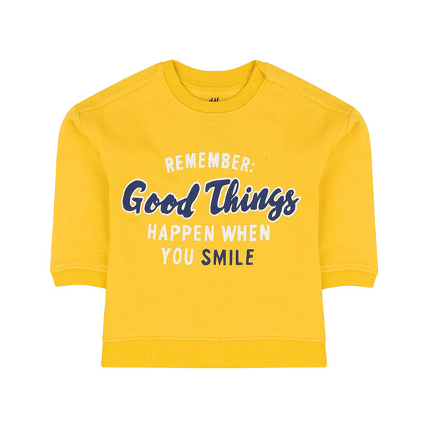 H.M Boy Yellow Sweat Shirt Remember Good Things Happen When You Smile