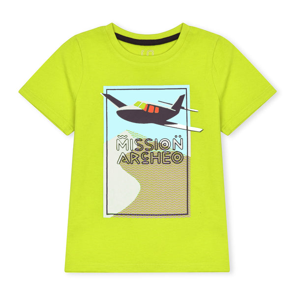 Ok Soft Cotton Jersey Green With Airplane Printed T-Shirt