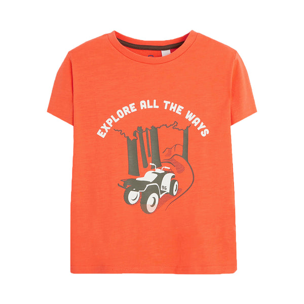 OK Boy Orange Explore All The Ways Print T-Shirt