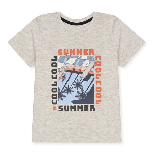 Ok Soft Cotton Jersey Sliver Grey With Swimming Pool Printed T-Shirt