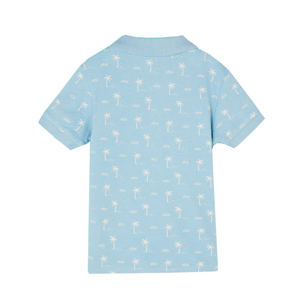 PRM Boy Sky Blue Tree Print Polo T-Shirt