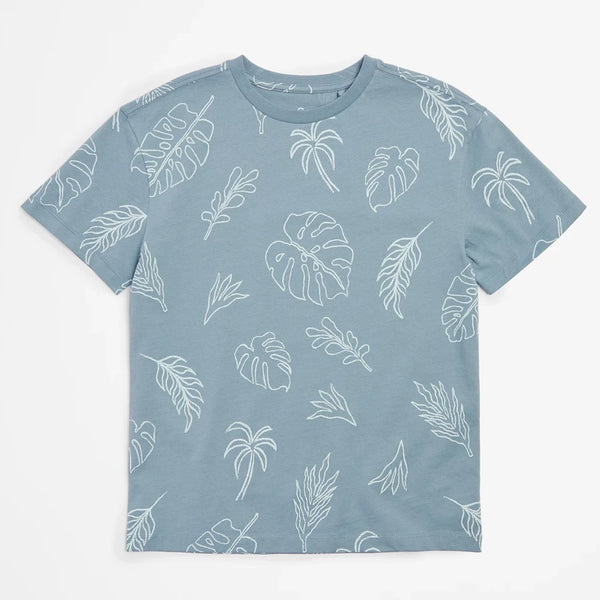Boy Grey Leaf Print T-Shirt