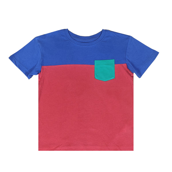 PRM Boy Red And Blue T-shirt With Green Pocket
