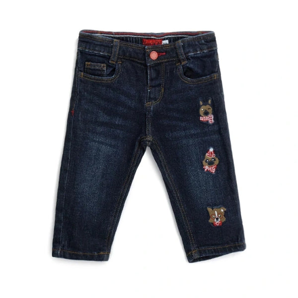 OM Denim Blue Jeans With Dog Embroidery