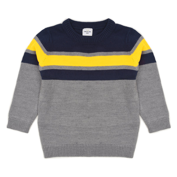 T A O Boy Grey With Blue Yellow Lining Sweater