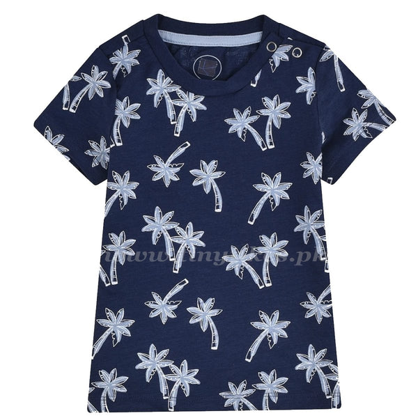 B CLUB Half Sleeve Boys T-Shirt Palm Tree Print Navy Blue - TinyTikes.pk