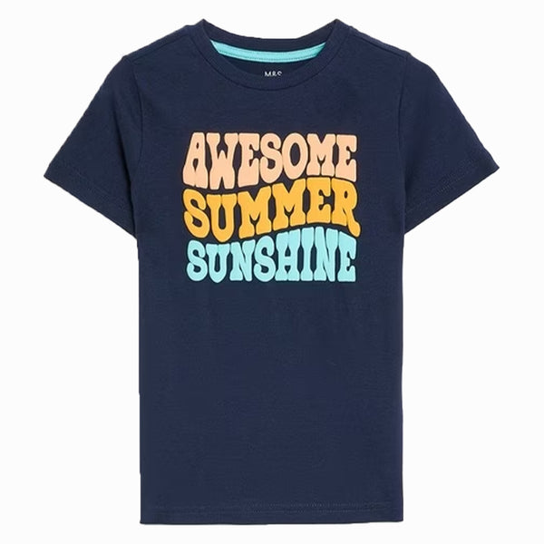 MS Boy Blue Awesome Summer Sunshine Embroidery T-Shirt