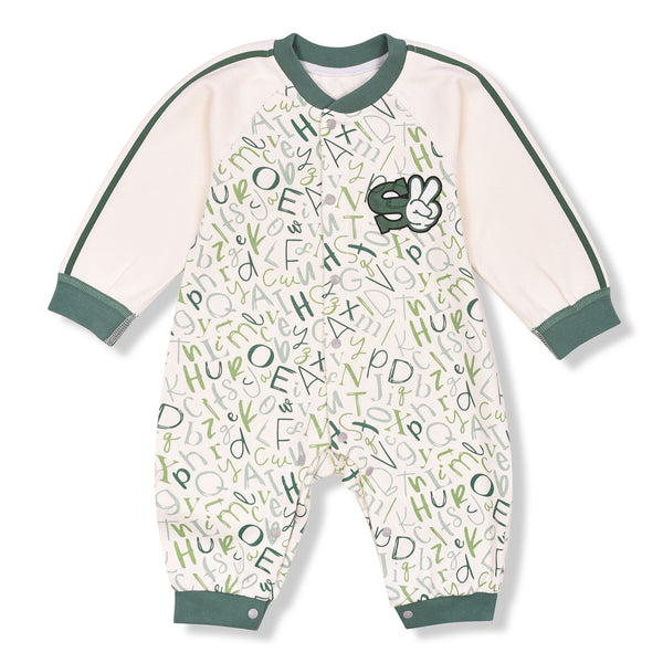 Boy Off White Color Alphabet Printed Full Body Suit