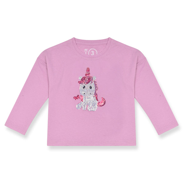 KD Girl Lite Pink Unicorn Sequence Full Sleeves Shirt