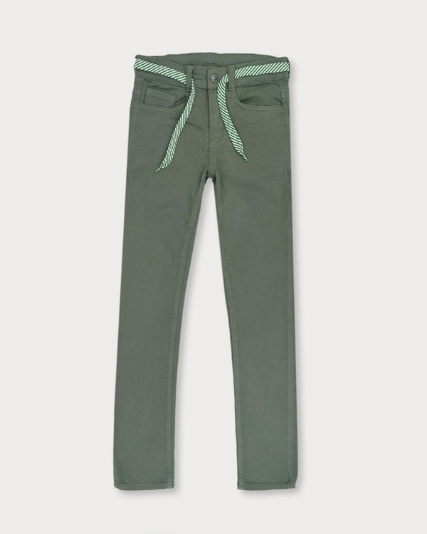 KIA BI Boys Cotton Jeans Pants Plane With With Green Belt Green Color - TinyTikes.pk