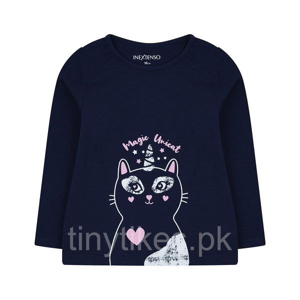 INXTENSO Full Sleeve Girls T-Shirt Magic Unicat Print Dark Blue Color - TinyTikes.pk