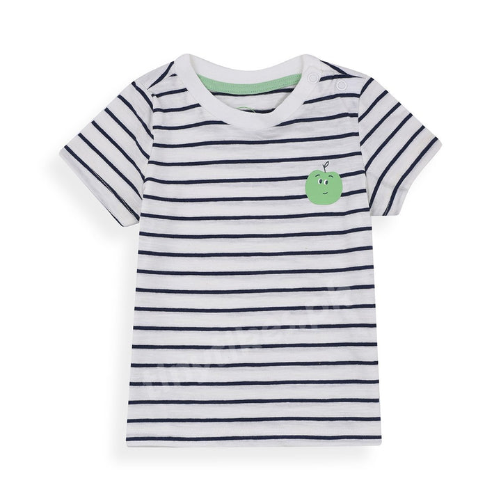 CC Half Sleeve Boys T-Shirt Green Apple Face With Black Lining White Color - TinyTikes.pk