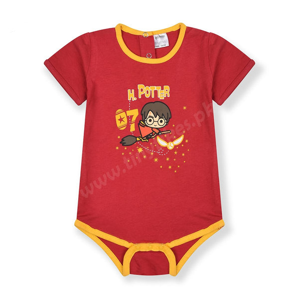 HP Half Sleeves Boys Romper Red Color With Harry Potter Print - TinyTikes.pk