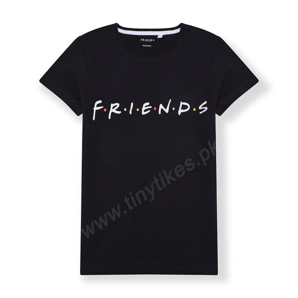 FRNDS Girl Short Sleeves T-Shirt Black Color - TinyTikes.pk