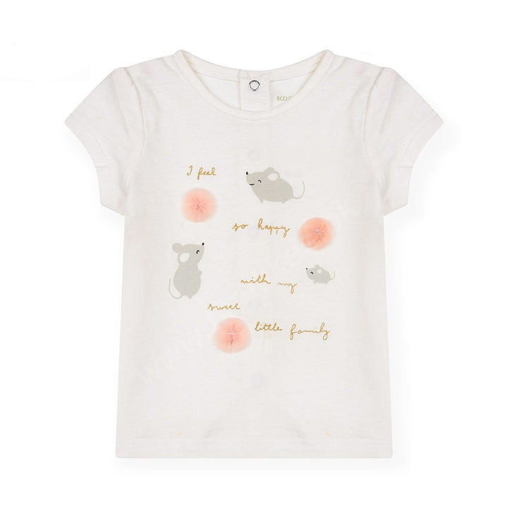 EC Half Sleeve Girls T-Shirt Mouse Print White Color - TinyTikes.pk