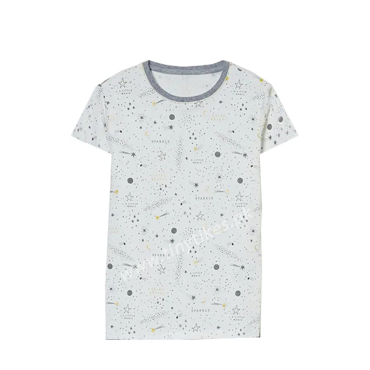 CA Girl Short Sleeves T-Shirt White Color And Grey Star Print - TinyTikes.pk