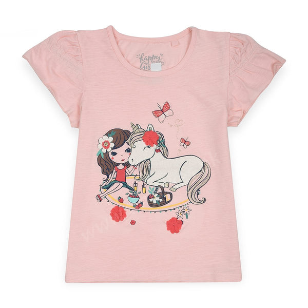 HG Girl Unicorn Baby Pink Top With Flower Design - TinyTikes.pk