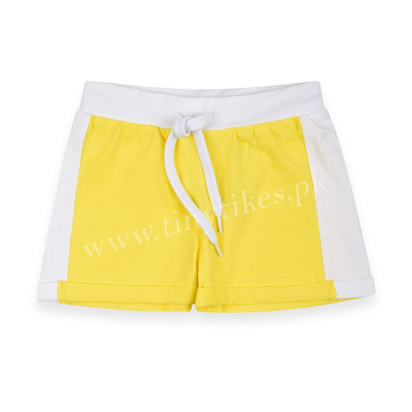 Girl Yellow And White Soft Touch Jersey Short - TinyTikes.pk