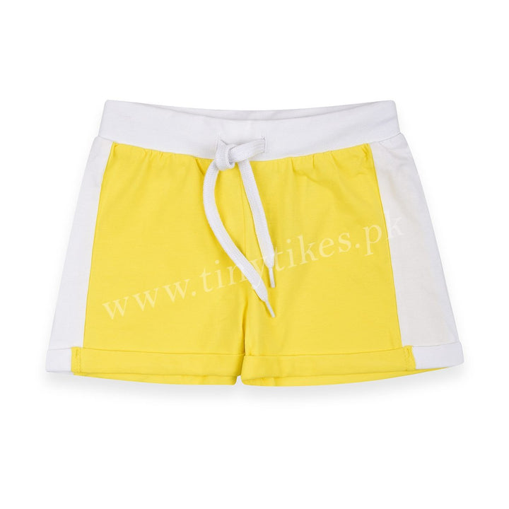 Girl Yellow And White Soft Touch Jersey Short - TinyTikes.pk