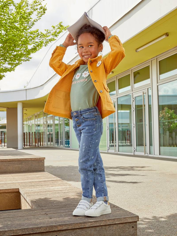 VBD Branded Girl Denim Blue Heart Printed Straight Leg Jeans - TinyTikes.pk