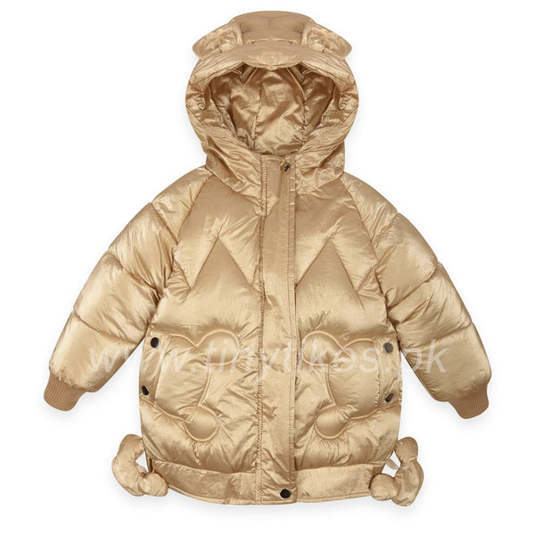 Golden Warm Jacket For Girls With Bunny Style Pocket - TinyTikes.pk