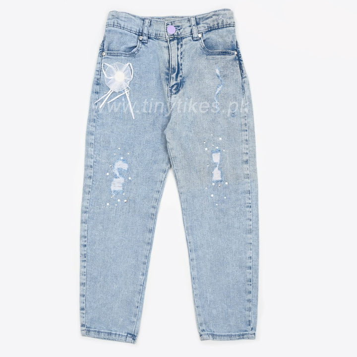 OM Rip Denim Jeans For Girls - TinyTikes.pk