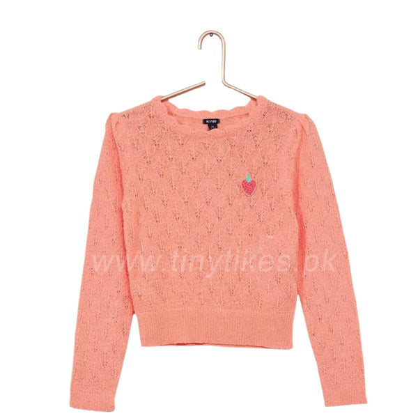 Girl Peach Pointelle Knit Jumper