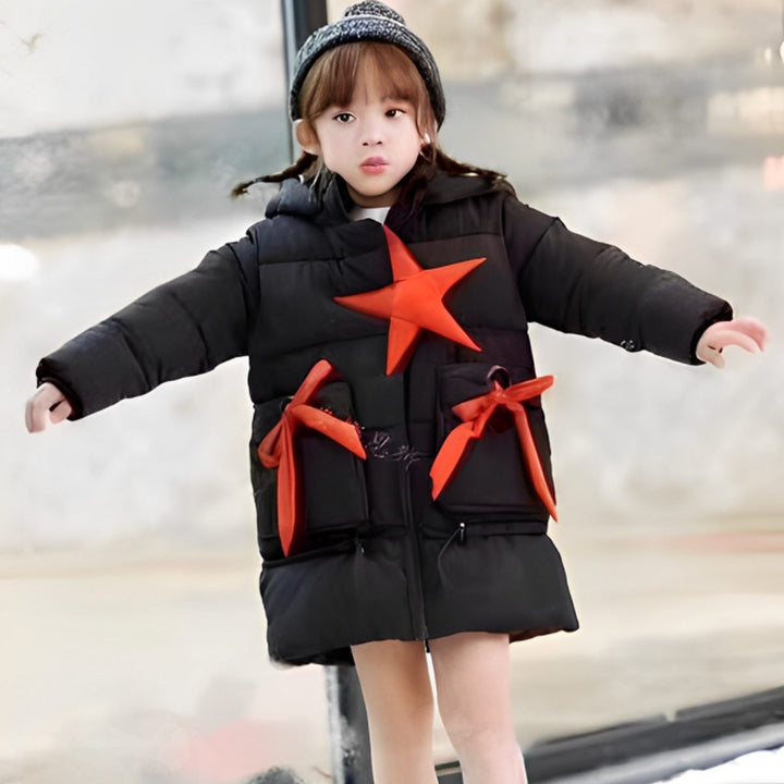 Girl Black Jacket With Carrot Star - TinyTikes.pk