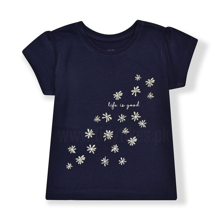 PRM Half Sleeves T-Shirt Navy Blue Color With Button On Top - TinyTikes.pk