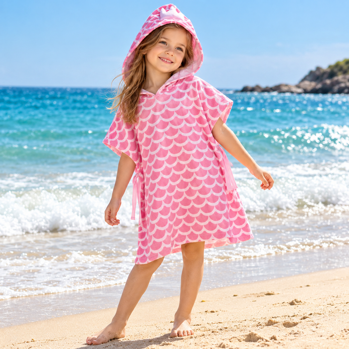 Pink Fluffy Hooded Poncho for Kids – Bath & Beach Ready