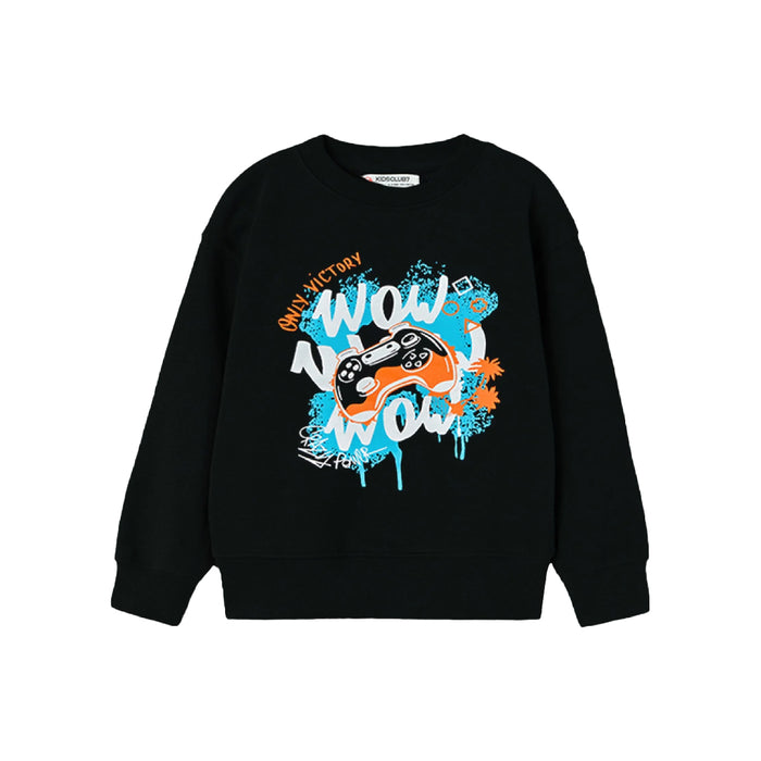 KC7 Boy Black Gaming Remote Printed Inner Terry Sweatshirt