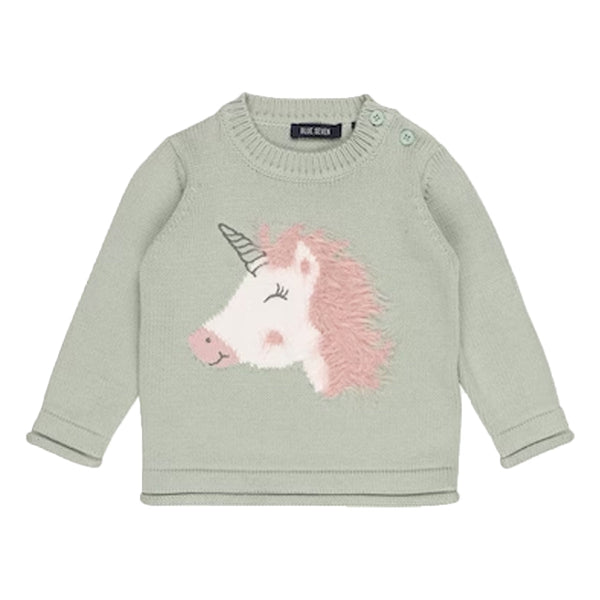 BS  Girl Green Knitted Unicorn Sweater