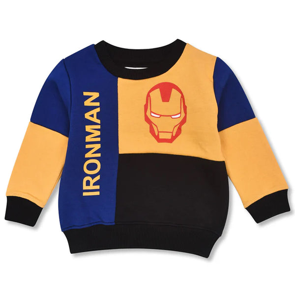 KC7 Boy Black Color Ironman Character Inner Fleece Sweatshirt
