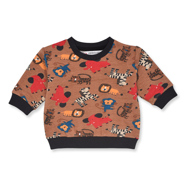 KC7 Boy Brown Color Animals Print Sweat Shirt