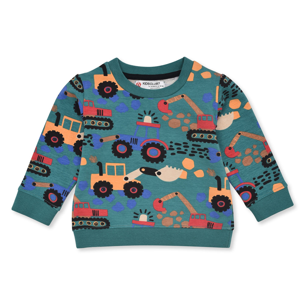 KC7 Boy Green Color Crane Printed Inner Fleece Sweat-Shirt