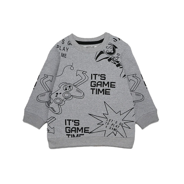 KC7 Boy Grey Color Its Game Time Print Sweat Shirt