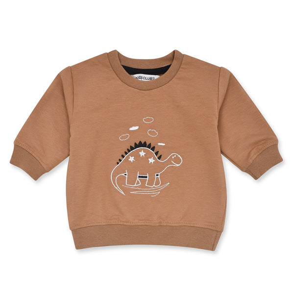 KC7 Boy Brown Color Dinosure Embroidery Sweat Shirt