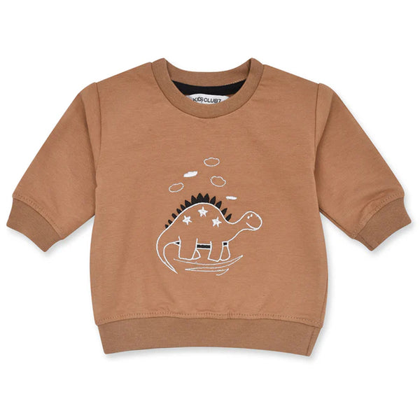 KC7 Boy Brown Color Dinosaur Embroidery Sweatshirt
