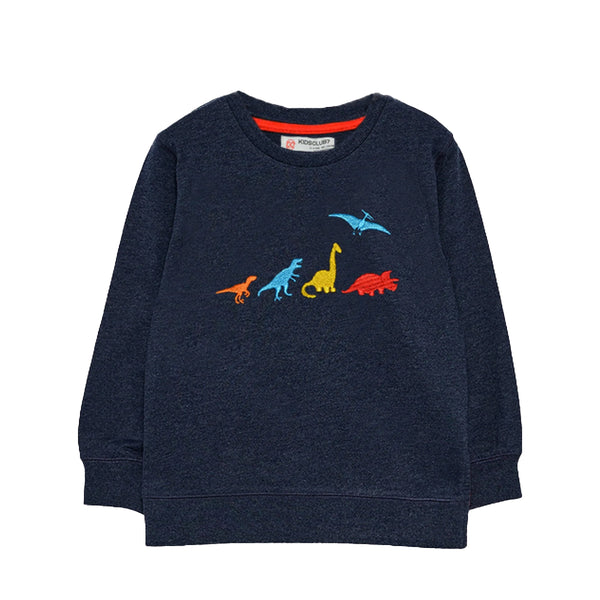 KC7 Boy Navy Blue Dinosaur Embroidery Sweatshirt