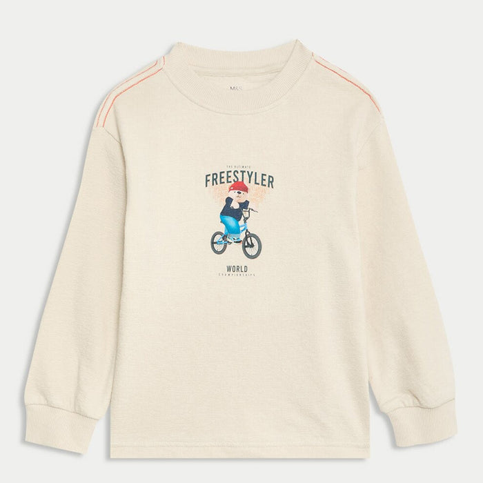 M&S Boys Cream Printed With Cycle Sweat Shirt