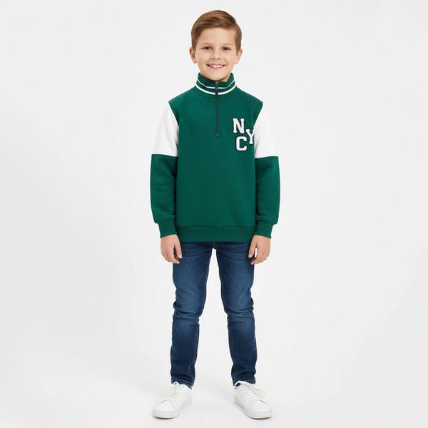 YFK Boy Green Inner Fleece NYC Patch Sweat shirt