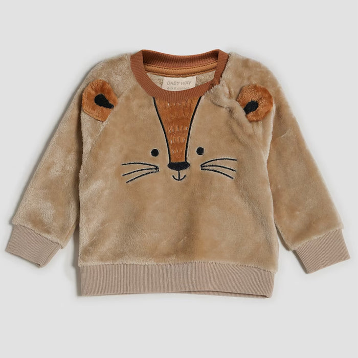 Baby Fleece Sweater With Brown Bear Design