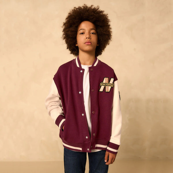 NXT Boy Maroon New York City Patch Down Shoulder Baseball Jacket