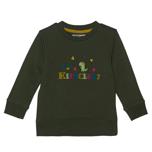 KC7 Green Color Dinosaur Embroidery Sweat Shirt