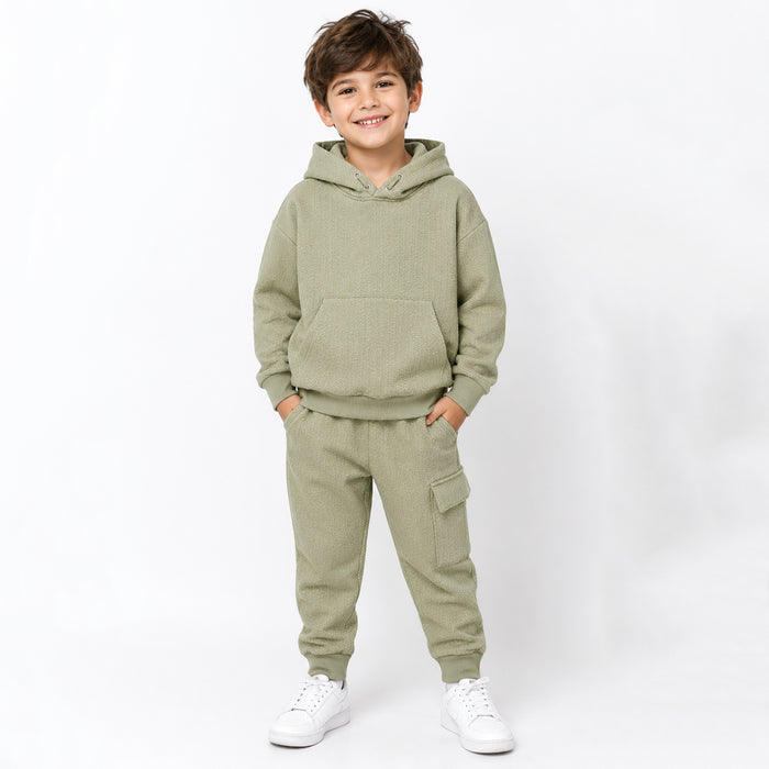 Boy Olive Green Hoodie With Trouser Two Piece Set